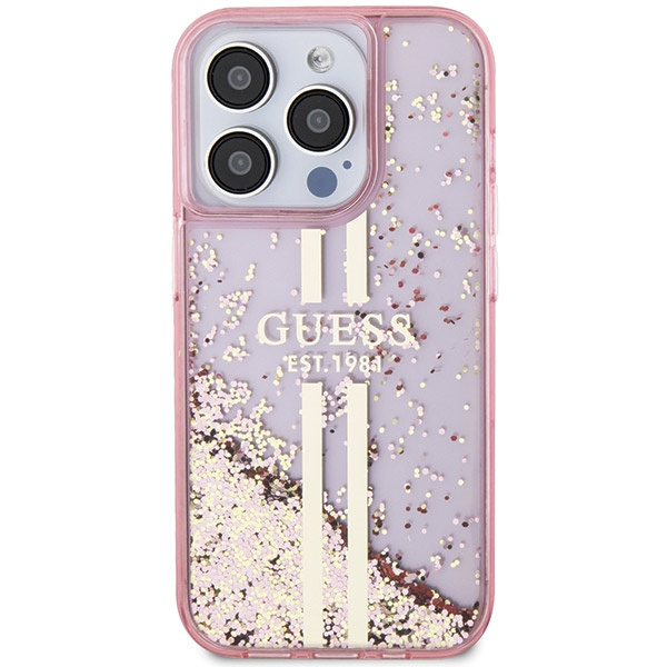 Etui Guess GUHCP15LLFCSEGP iPhone 15 Pro 6.1" różowy/pink hardcase Liquid Glitter Gold Stripes Case