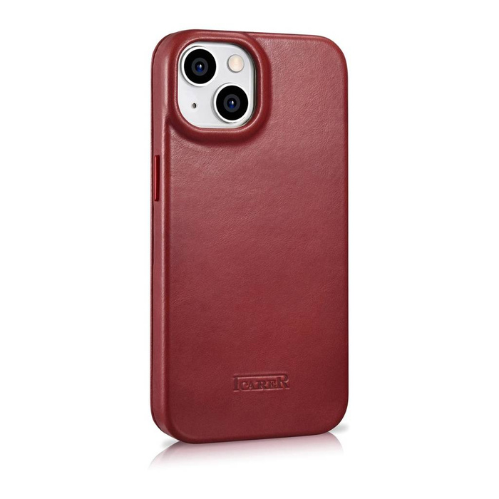 iCarer CE Oil Wax Premium Leather Folio Case Leather Case for iPhone 14 Plus Flip Magnetic MagSafe red (AKI14220707-RD)