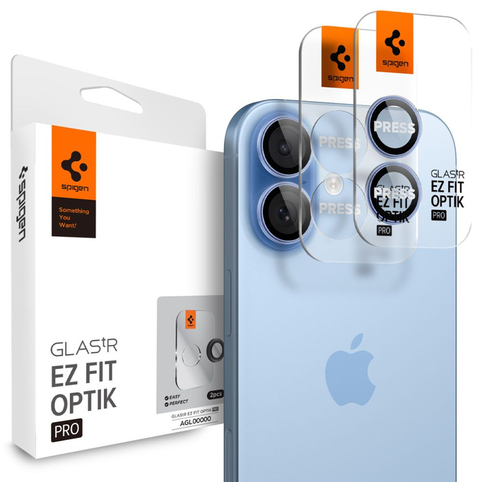 PROTECTOR DE CÁMARA Spigen OPTIK PRO GLAS.TR "EZ FIT" PROTECTOR DE CÁMARA 2-PACK IPhone 16 / 16 PLUS / 17 AZUL