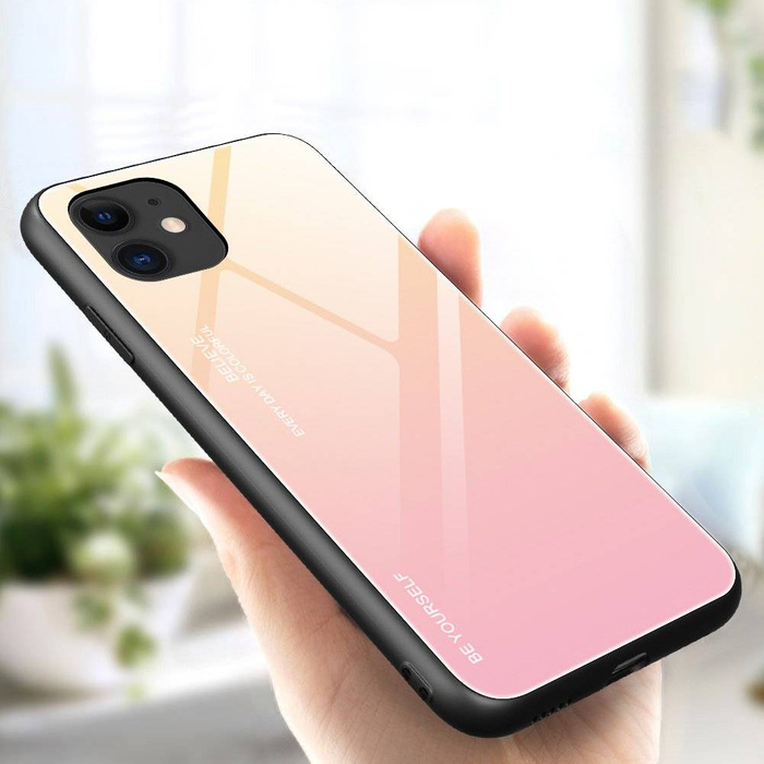 Gradient Glass Durable Cover with Tempered Glass Back iPhone 12 mini pink