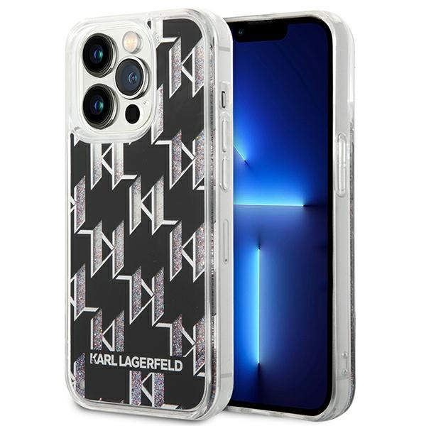 Hülle KARL LAGERFELD Apple iPhone 14 Pro Max Liquid Glitter Monogramm Schwarz Hartcase