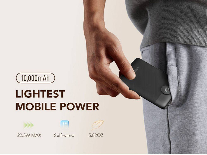 Powerbank Veger C11 (W1170) PD QC3.0 2A 22,5W 10 000 mAh z wbudowanymi kablami USB C / Lightning czarny