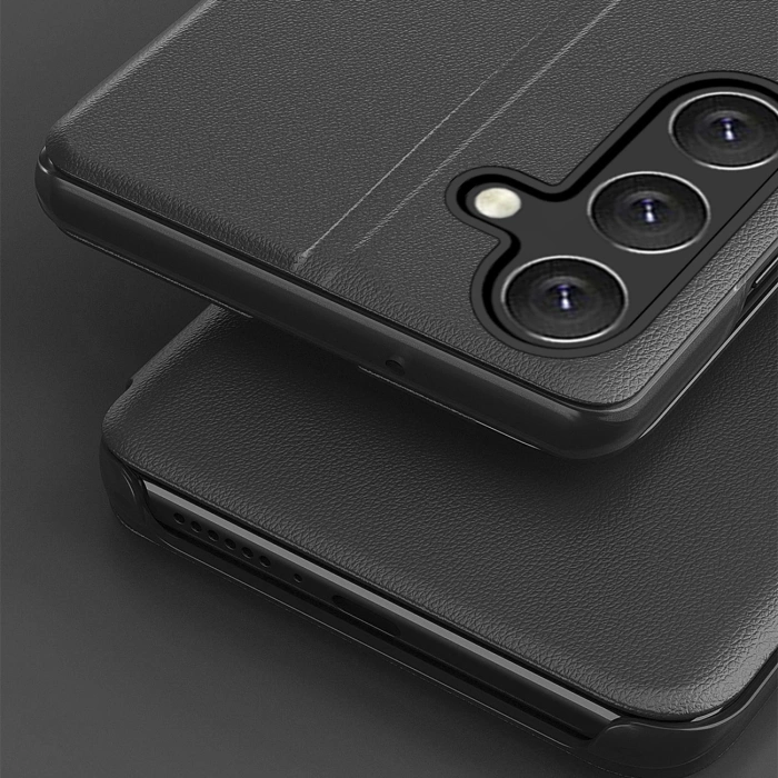 Eco Leather View Case Hülle für Samsung Galaxy S25 mit Klappständer - Schwarz