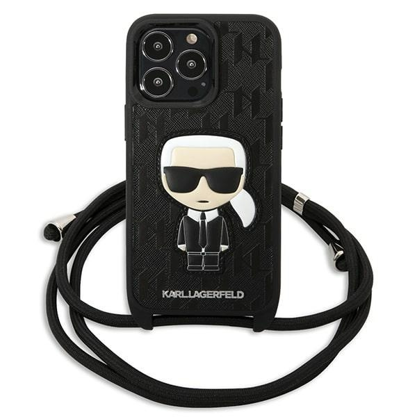 Karl Lagerfeld KLHCP13LCMNIPK iPhone 13 Pro / 13 6.1" hardcase black/black Leather Monogram Patch and Cord Iconik