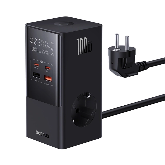 Baseus PowerCombo Tower Charging Station 100W 2 x EU + 2 x USB-A + 2 x USB-C 1.5m - Black