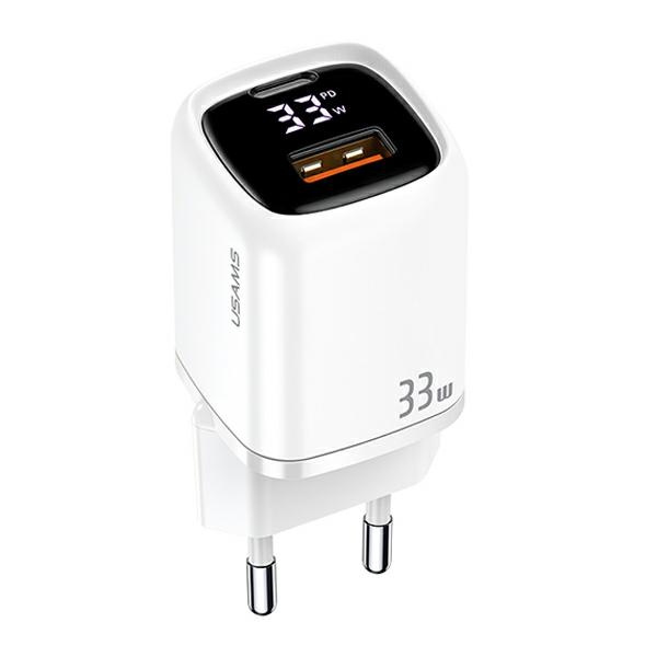 USAMS Network Charging. 1xUSB-C+1xUSB T46 33W (only head) PD3.0 +QC3.0 Fast Charging white/white CC152TC02 (US-CC152)