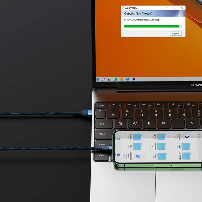 Baseus Flash Series Ⅱ 3in1 cable with fast charging USB-A to USB-C / Micro-USB / Lightning 66W 480Mb/s 1.2m blue