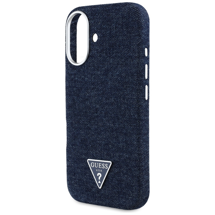 Etui Guess Denim Triangle Logo MagSafe   do iPhone 16 niebieski