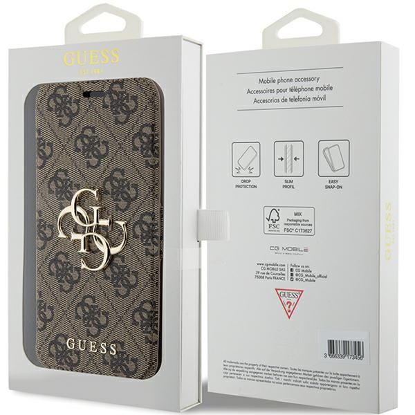 Etui Guess GUBKP15L4GMGBR iPhone 15 Pro 6.1" brązowy/book book 4G Metal Logo Case