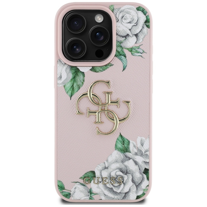Etui Guess Grained Roses Big 4G logo do  iPhone 16 Pro różowy