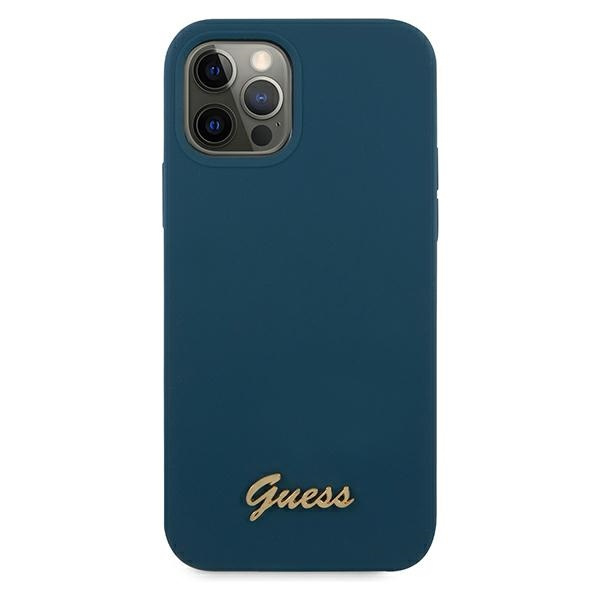 Pouzdro GUESS Apple iPhone 12 Pro Max Metal Logo Script GUHCP12LLSLMGBL Blue Hardcase