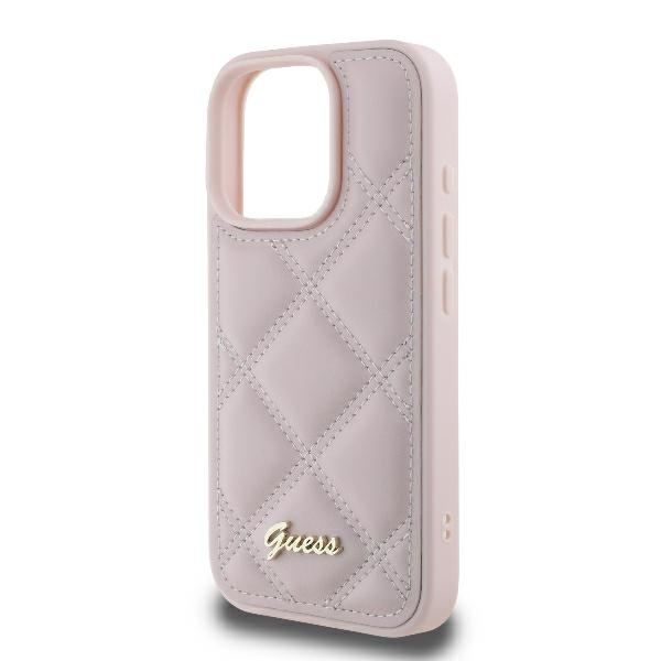 Etui Guess iPhone 16 Pro 6.3" różowy/pink hardcase Quilted Metal Logo