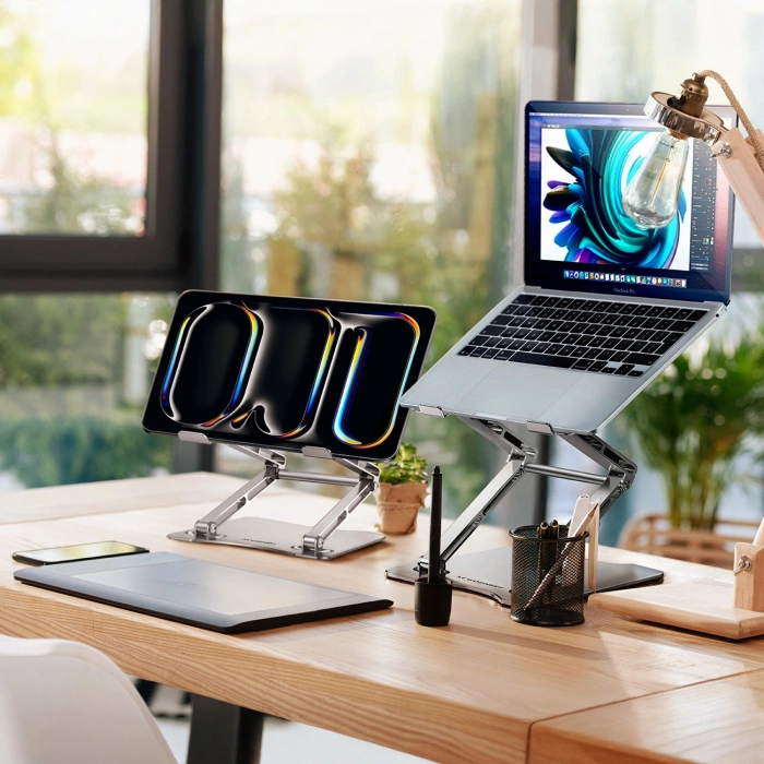 Laptop stand Wozinsky WRS-CPY75DSS aluminum + Free! smartphone stand - silver