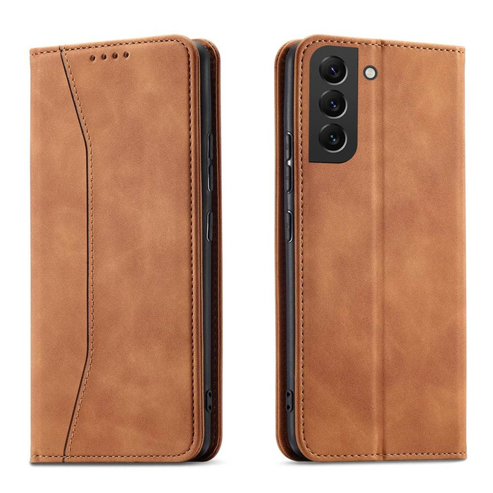 Magnet Fancy Case Cover pro Samsung Galaxy S22 + (S22 Plus) Pouch Pouzdro na peněženku hnědý