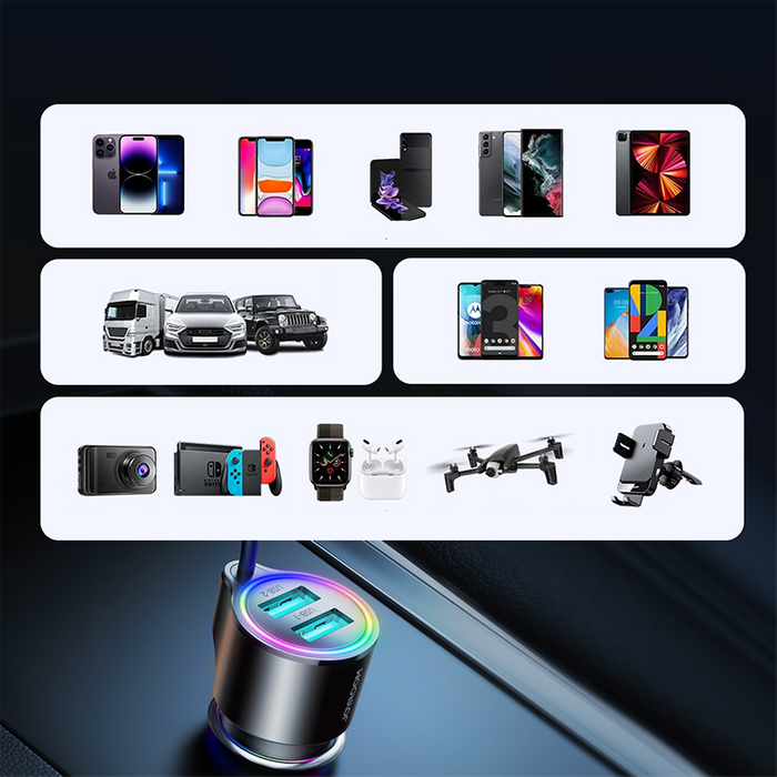 Joyroom Caricabatteria da auto rapido 3 in 1 con cavo Lightning 1,5 m 17 W nero (JR-CL25)