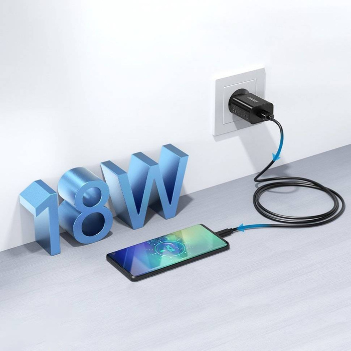 Rychlonabíječka Choetech Quick Charge 3.0 18W 3A + USB kabel - USB Typ C 1m černý (Q5003)