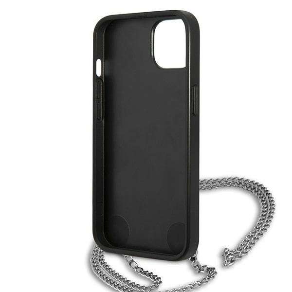 Hülle KARL LAGERFELD Apple iPhone 13 Mini Leder strukturiert und Kette Schwarz Hartcase