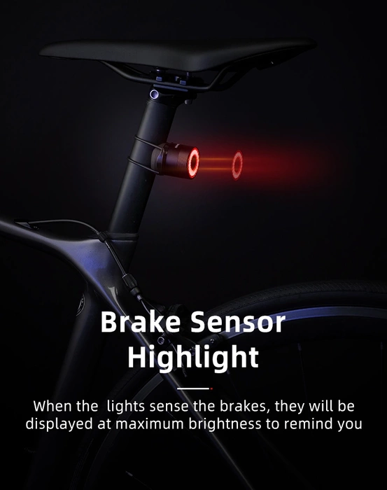 Lampe arrière de vélo Rockbros Q3 avec système d'arrêt intelligent - noir
