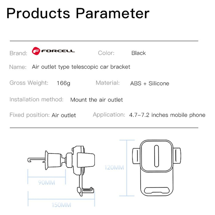 Uchwyt na telefon do samochodu uniwersalny Forcell F-Grip Guardian AV do kratki czarny