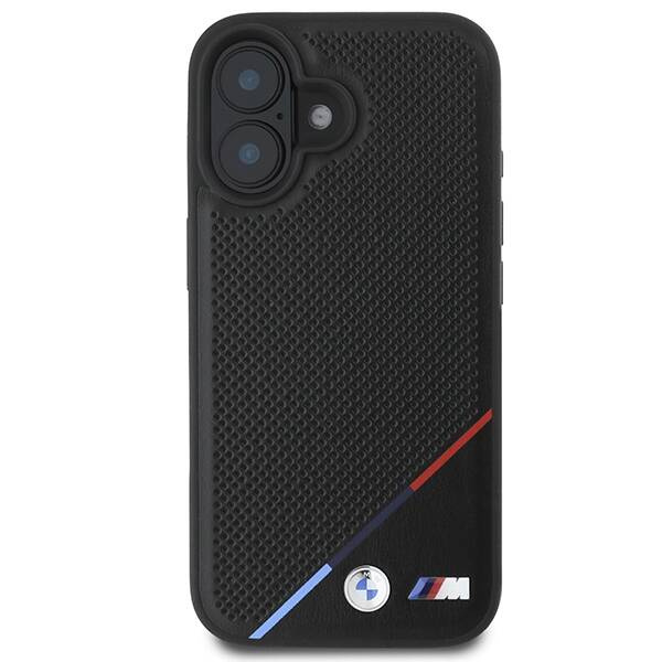 Funda BMW iPhone 16 6.1" negro/negro durocase M Perforado Tricolor Line MagSafe