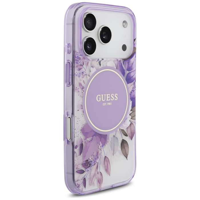 Etui Guess IML Flower & Tonal Circle     MagSafe do iPhone 17 Pro fioletowy