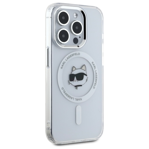 Karl Lagerfeld KLHMP15LHLSCHH iPhone 15   Pro 6.1" biały/white hardcase IML Metal Choupette Head MagSafe