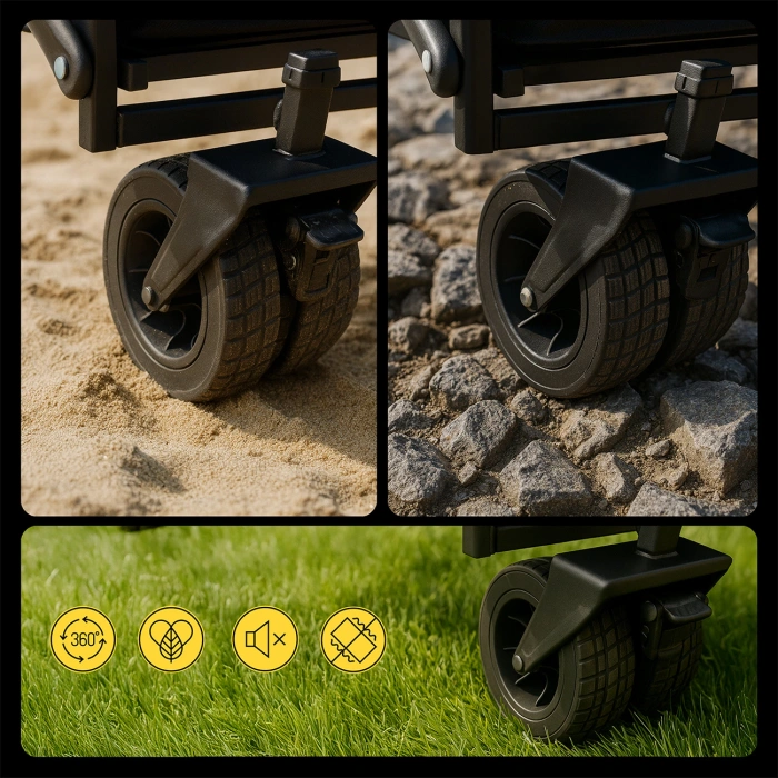 Wózek Wozinsky WZP-100 plażowy, turystyczny, ogrodowy, wytrzymały, szerokie koła, z siatką bezpieczeństwa do 100 kg - czarny