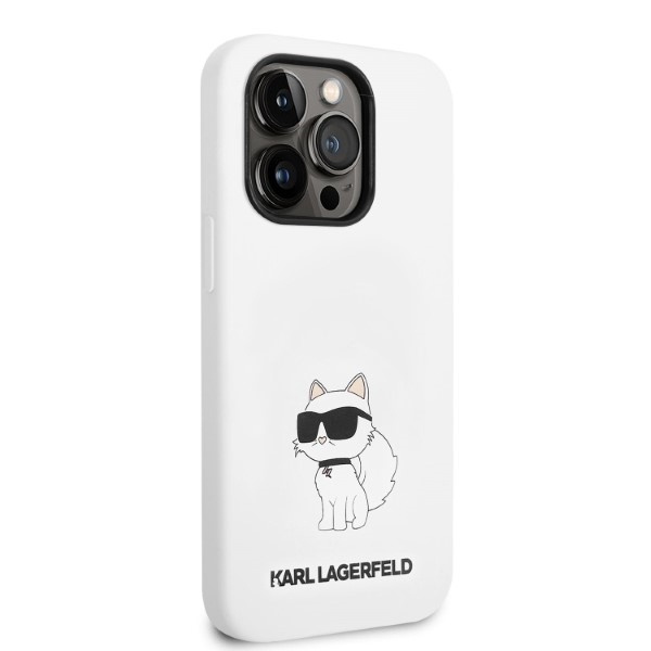 Pouzdro Karl Lagerfeld iPhone 14 Pro 6,1" hardcase white/white Silicone Choupette