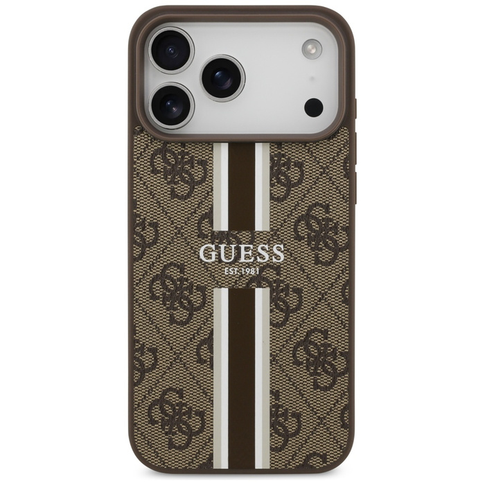 Etui Guess 4G Printed Stripes MagSafe do iPhone 17 Pro Max brązowy