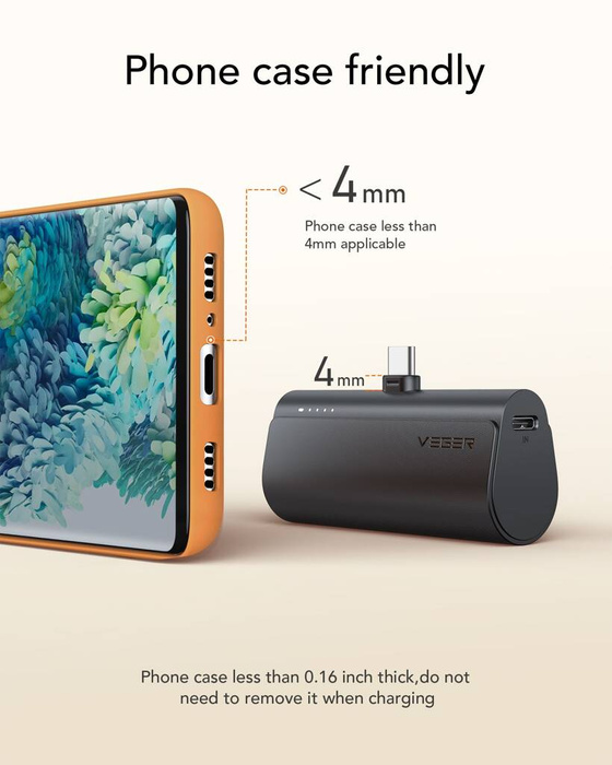 Powerbank Veger PlugOn (W0556/V0556) PD QC3.0 3A 20W 5000 mAh z wbudowanym złączem Typ C czarny