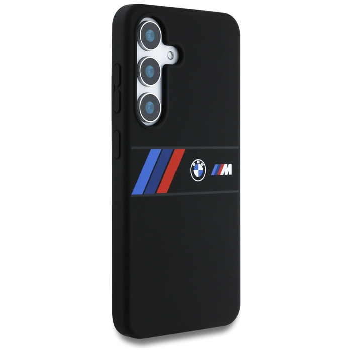 Funda BMW Silicona Medio Tricolor Rayas MagSafe para Samsung Galaxy S25 negro