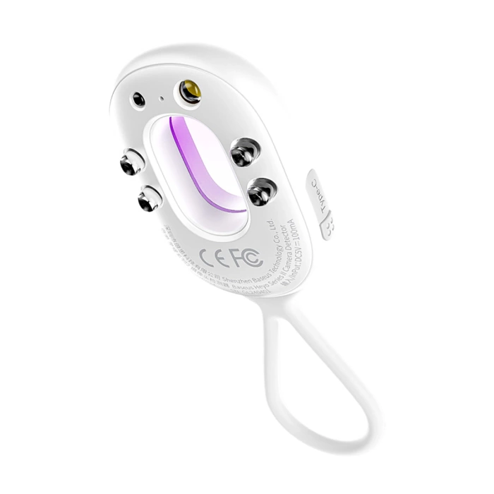 Baseus Heyo Series II Versteckter Kameradetektor mit Alarm und Mini-Taschenlampe + Baseus Simple USB-A - USB-C Kabel - Weiß