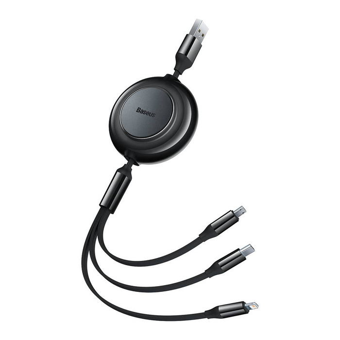 Cavo Baseus Bright Mirror 2 3in1 USB tipo A - micro USB + Lightning + USB tipo C 3.5A 1.1m nero (CAMJ010001)