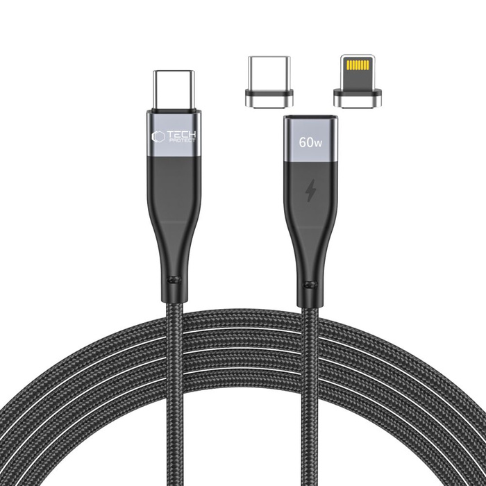 TECH-PROTECT ULTRABOOST 2V1 MagNETIC KABEL LIGHTNING A TYP-C PD60W/3A 100CM ČERNÝ
