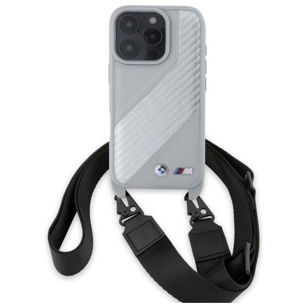 Funda BMW iPhone 16 Pro Max gris/gris durocase M Edition Carbon Stripe &amp; Strap