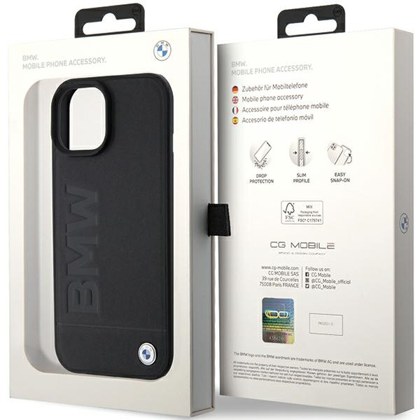 Etui BMW BMHCP15MSLLBK iPhone 15 Plus 6.7" czarny/black Leather Hot Stamp Case
