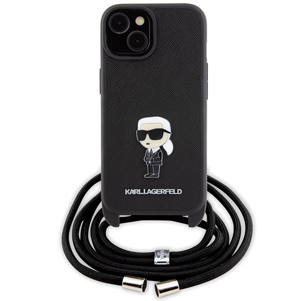 Etui Karl Lagerfeld KLHCP15SSASKNPSK iPhone 15 6.1" hardcase czarny/black Crossbody Saffiano Monogram Metal Pin Karl & Choupette Case