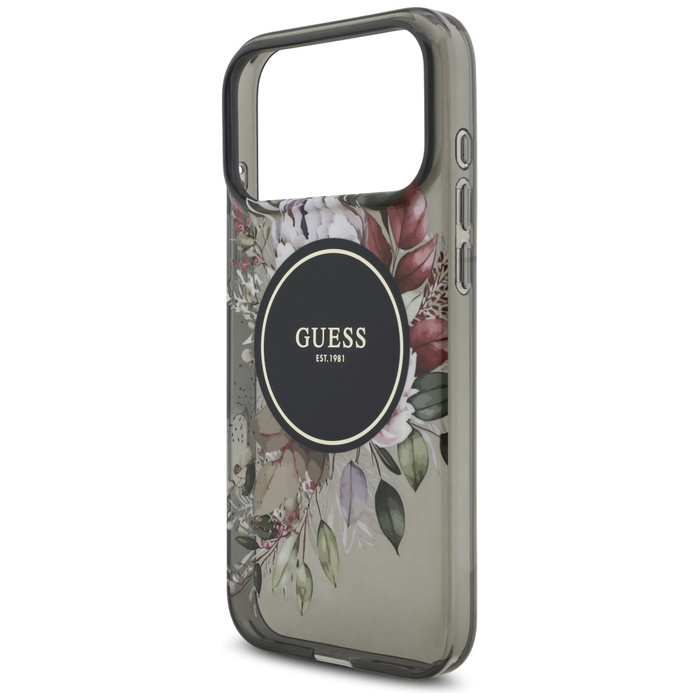 Etui Guess IML Flowers Pearl Strap       MagSafe do iPhone 17 Pro Max czarny