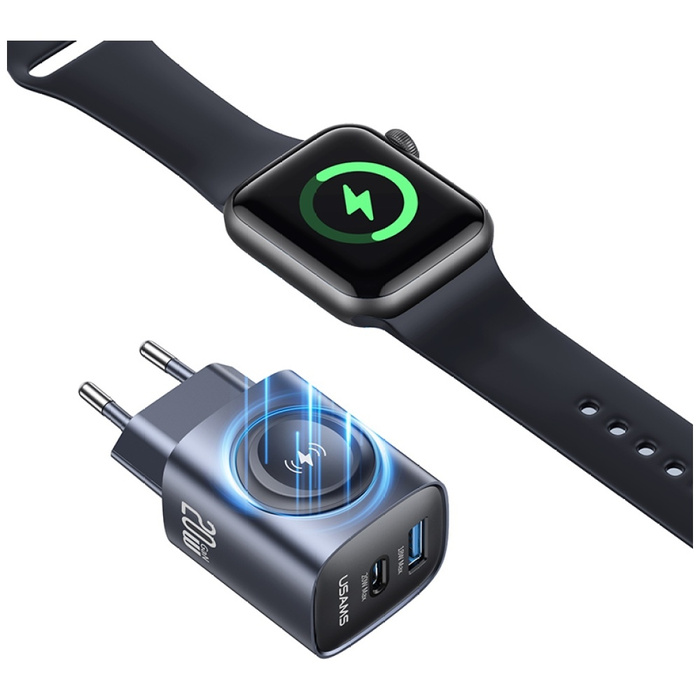 Ładowarka sieciowa USAMS CC293 T67 20W   iWatch 1xUSB-C 1xUSB-A tarnish