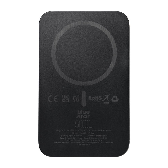 Powerbank zgodny z MagSafe Blue Star W0553 2A 5W 5000 mAh czarny