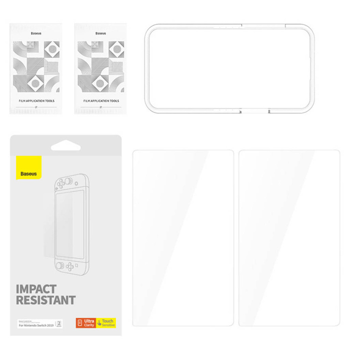 Lot de 2x verre trempé Baseus Crystal pour Nintendo Switch 2019 + kit de montage - transparent