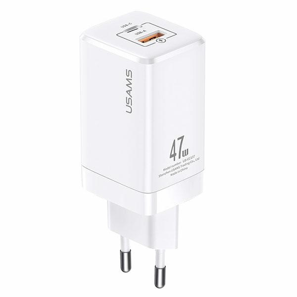 USAMS Network Charging. T41 USB-C+USB GaN 47W PD+QC (head only) Fast Charging white/white CC137TC02 (US-CC137)