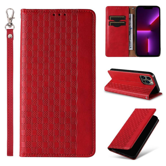 Estuche con correa magnética para iPhone 12 Pro Max Pouch Wallet + Mini Lanyard Pendant Red