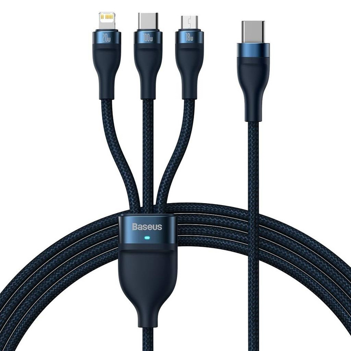 Baseus Flash Series II USB Typ C / USB Typ A Kabel - USB Typ C / Lightning / Micro USB 100 W 1,5 m blau (CASS030203)