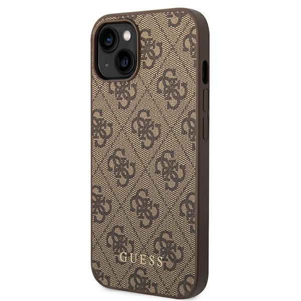 Case GUESS Apple iPhone 14 4G Metal Gold Logo Brown Hardcase