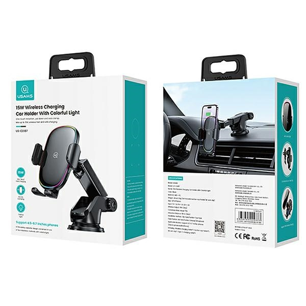 USAMS Držák indukční US-CD187 15W pro sklo/desku černá/černá CD187ZJ01