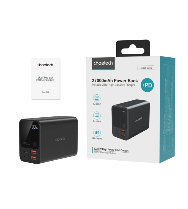 Choetech Powerbank B635BK 2xUSB-A / 2xUSB-C 27000mAh - schwarz