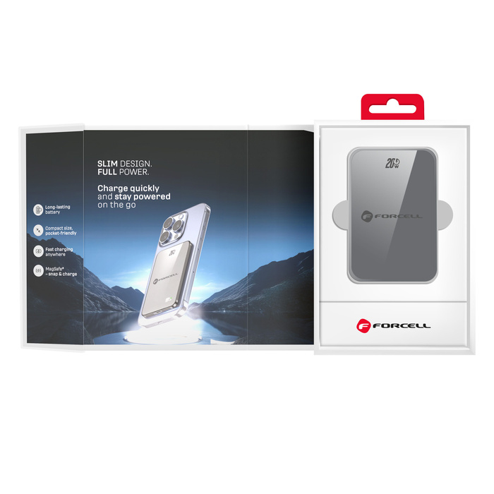 Powerbank zgodny z MagSafe Forcell F-Energy SuperSlim F10K8 QC4.0 PD3.0 15W 10000 mAh szary 0INT