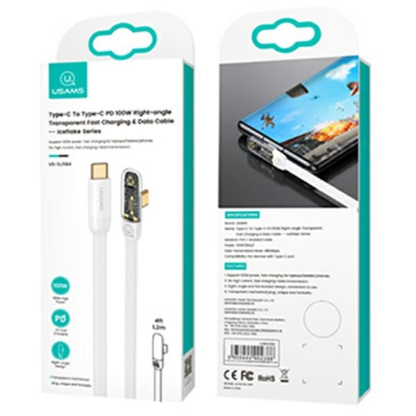 USAMS Kabel úhlový USB-C na USB-C PD 100W rychlé nabíjení Iceflake Series 2m bílá/bílá SJ587USB02 (US-SJ587)