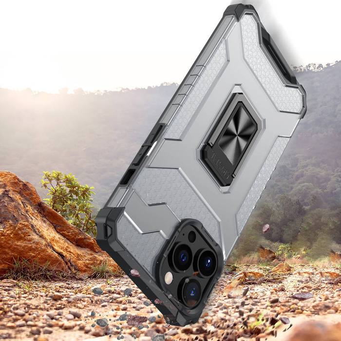 Křišťálový kroužek Case pancéřovaný hybridní pouzdro kryt + magnetic držák iPhone 12 Pro Max červený